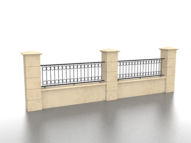 Brick and wrought iron fence 3d rendering