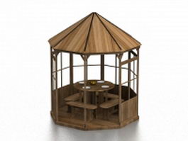 Wood pavilion with table 3d model preview