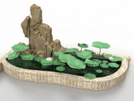 Small lotus pond with rockery 3d model preview