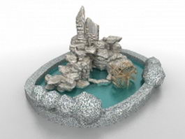 Pond and rockery garden 3d model preview