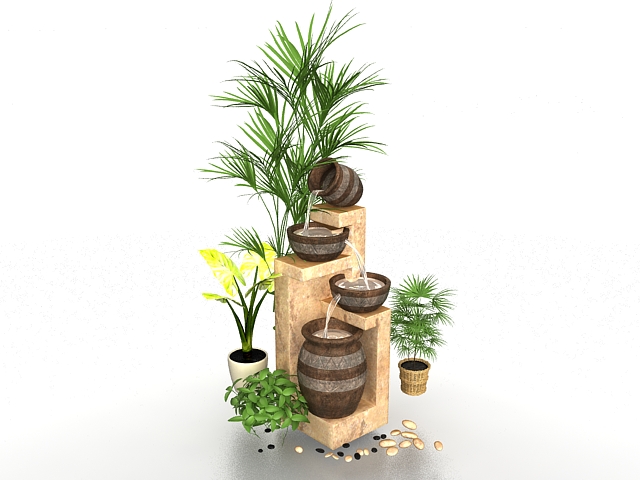 Mini water fountains for garden 3d rendering
