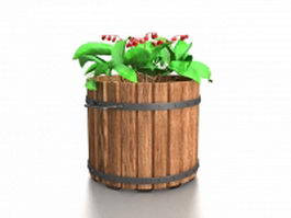 Wooden barrel planter 3d model preview
