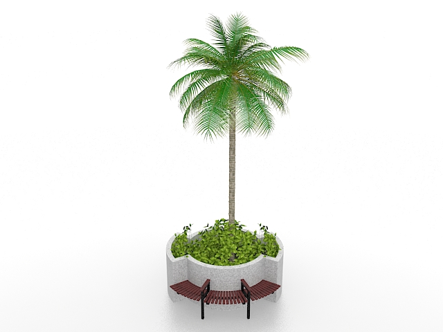 Raised flower bed with bench 3d rendering