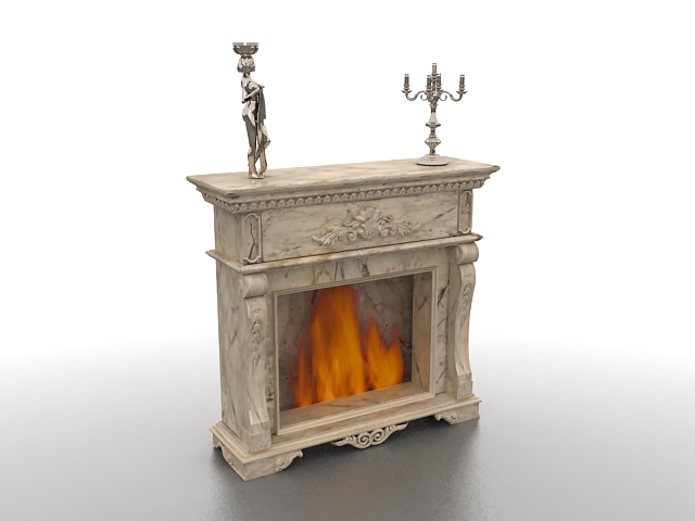 Antique fireplace 3d rendering