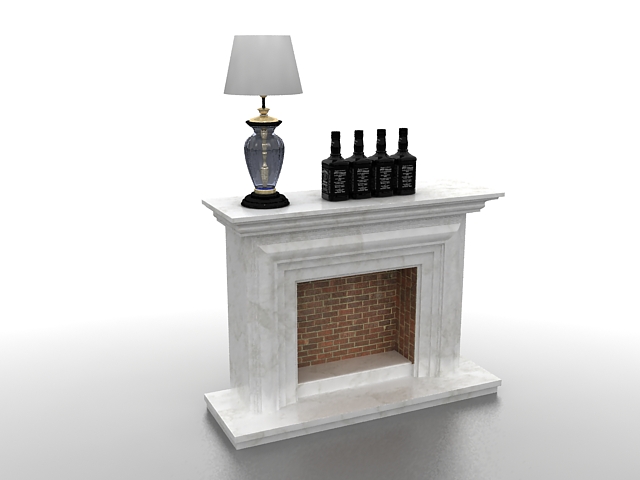 Brick fireplace with marble mantel 3d rendering