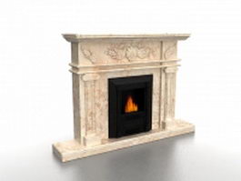 Gas fireplace with marble mantel 3d model preview