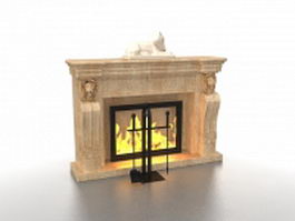 Fireplace with accessories 3d model preview