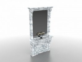 White fireplace with mirror 3d model preview