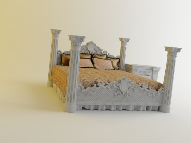 Four poster bed with nightstand 3d rendering