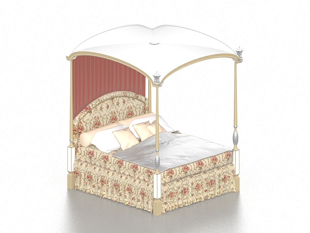 Teen girl canopy bed 3d rendering