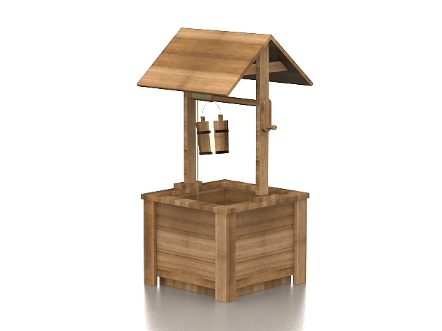 Wooden wishing well for lawn ornament 3d rendering