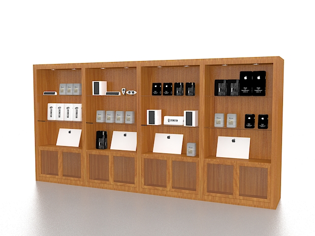 Wood store fixtures display rack 3d rendering