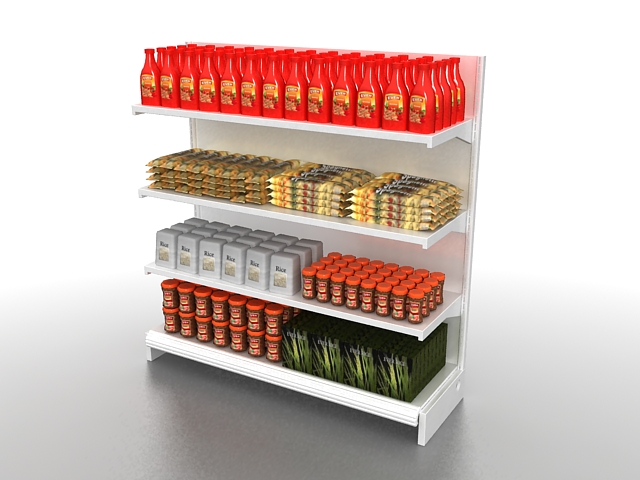 Food storage shelving system 3d rendering