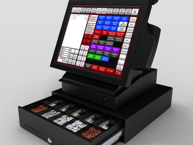 Touch screen cash register 3d rendering