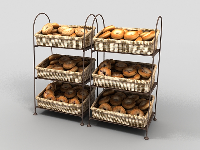 Bagel display racks for bagel shops 3d rendering