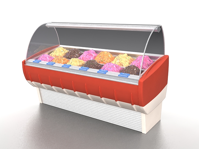 Ice cream display freezer 3d rendering