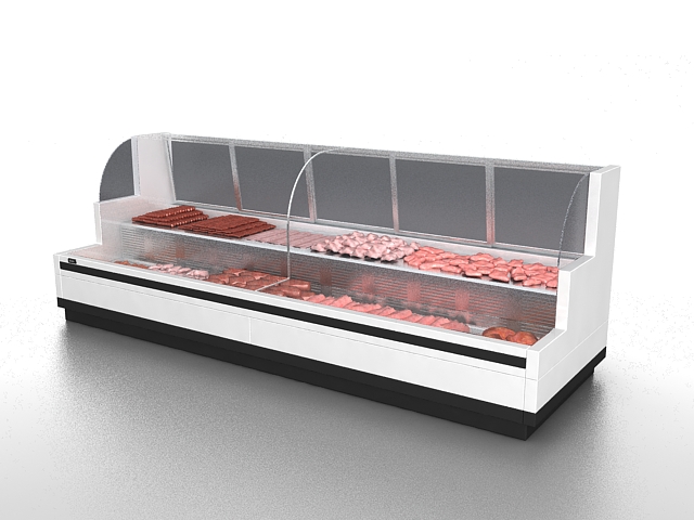 Supermarket fresh meat refrigerator 3d rendering