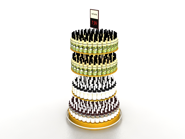 Round wine display rack 3d rendering