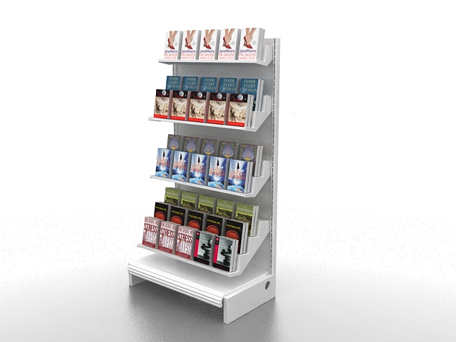 Retail book display rack 3d rendering