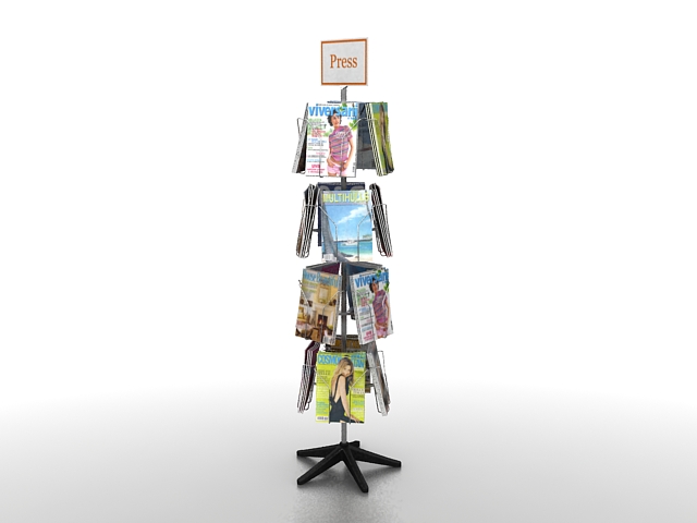 Retail magazine display rack 3d rendering