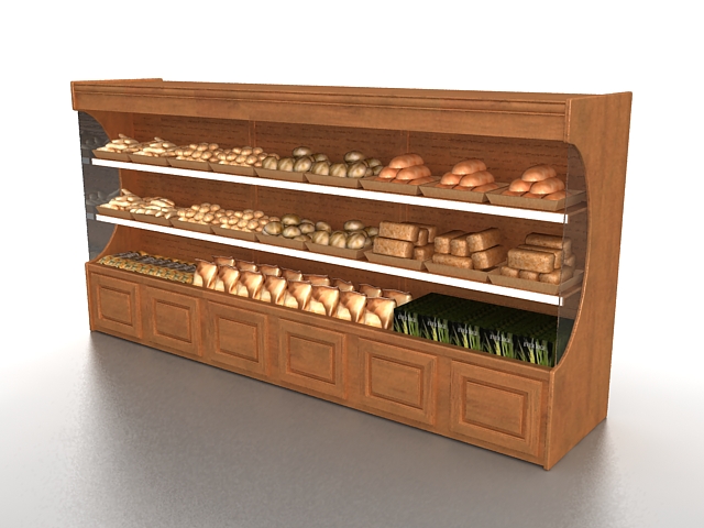 Retail bakery bread display 3d rendering