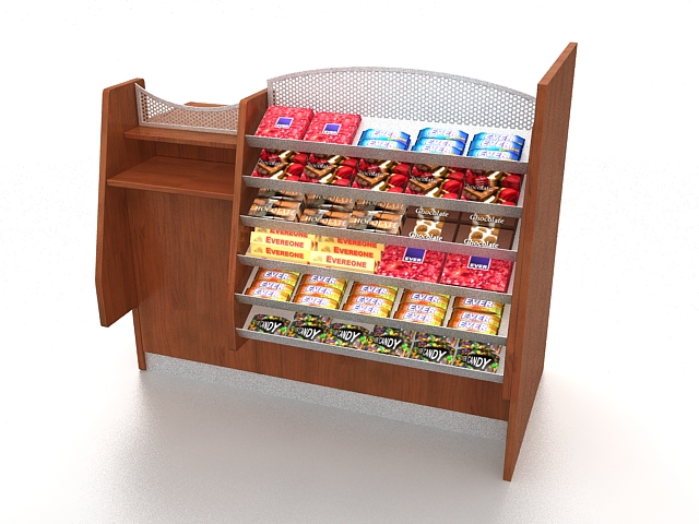 Candy store display rack 3d rendering