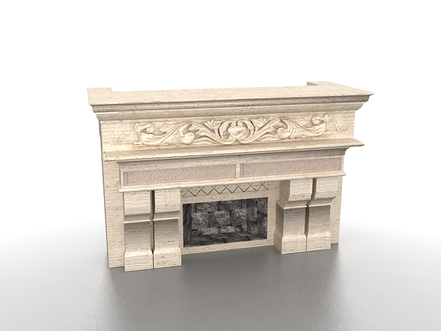 Cultured stone fireplace 3d rendering