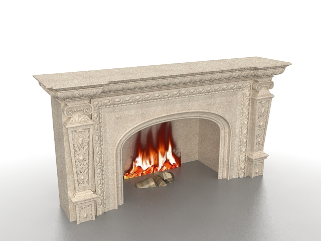 Granite fireplace 3d rendering