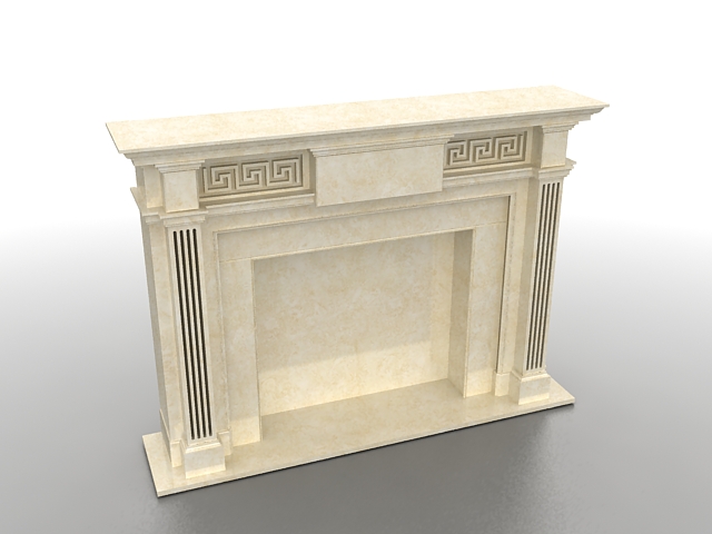 French stone fireplace mantel 3d rendering