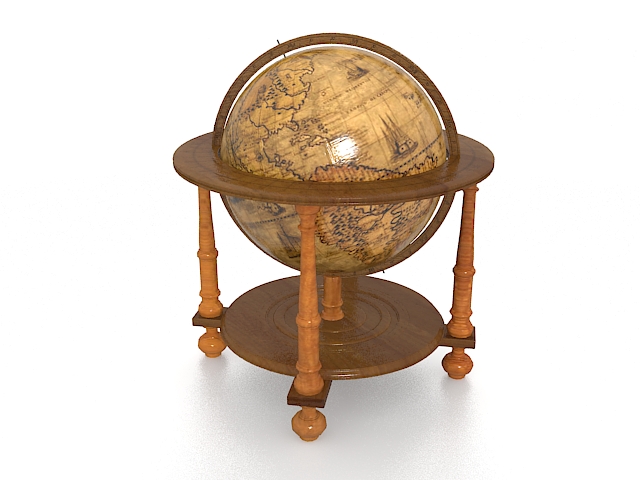Vintage world globe 3d rendering