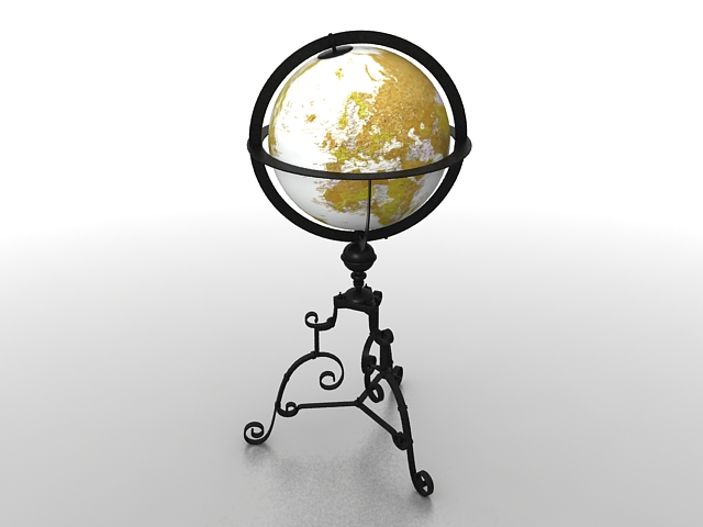 Yellow world globe 3d rendering