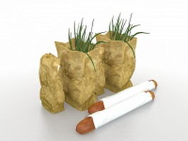 Vegetables and baguette 3d model preview