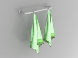 Green towel on hooks 3d model preview