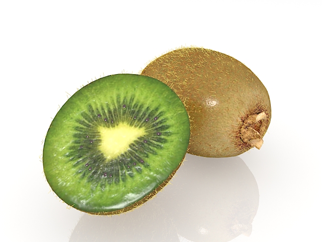 Kiwifruit and cross section 3d rendering