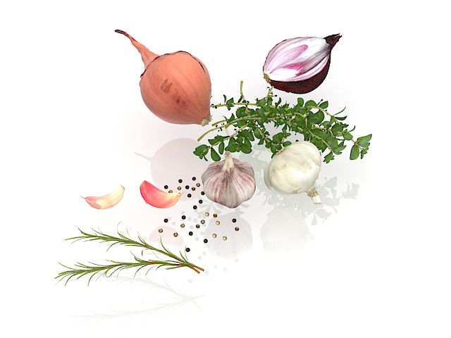 Onions and garlics clove 3d rendering