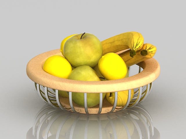 Banana apple fruit basket 3d rendering
