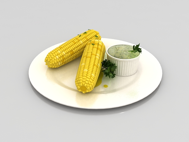 Boiled corn on the cob 3d rendering