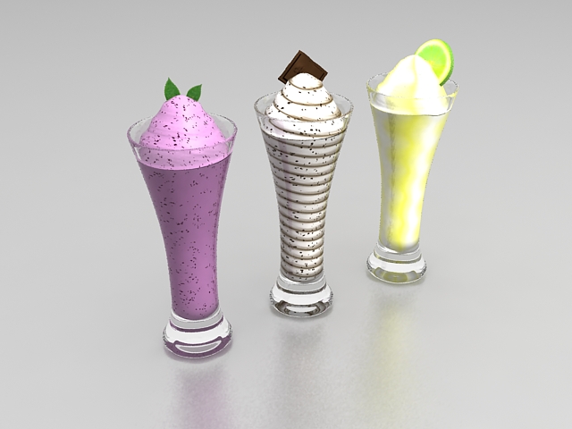 Three cups of ice cream 3d rendering