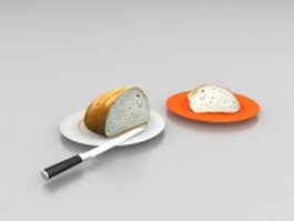 Bread slice on plate 3d model preview