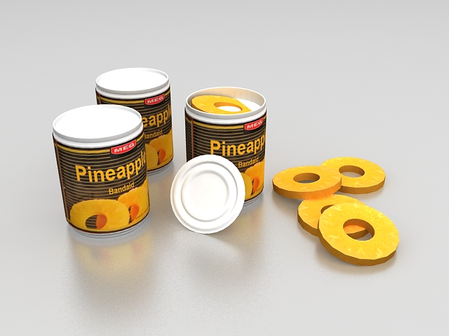 Canned pineapple 3d rendering