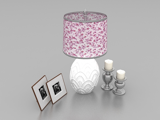 Table lamp with candlesticks and photographs 3d rendering