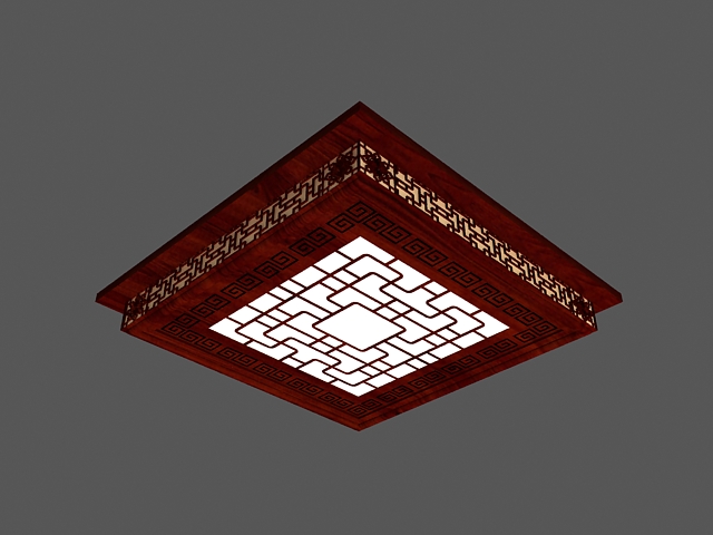 Wood edge Chinese antique ceiling lighting 3d rendering