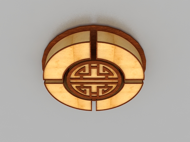 Antique Chinese wooden ceiling light 3d rendering
