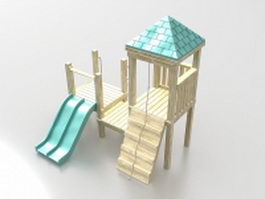 Playground wooden playhouse with slide 3d model preview