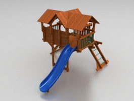 Kids outdoor wooden playhouse 3d model preview