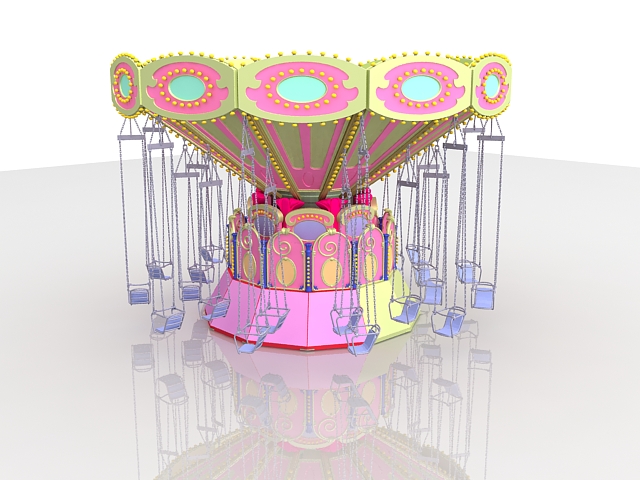 Amusement park ride flying scooter 3d rendering