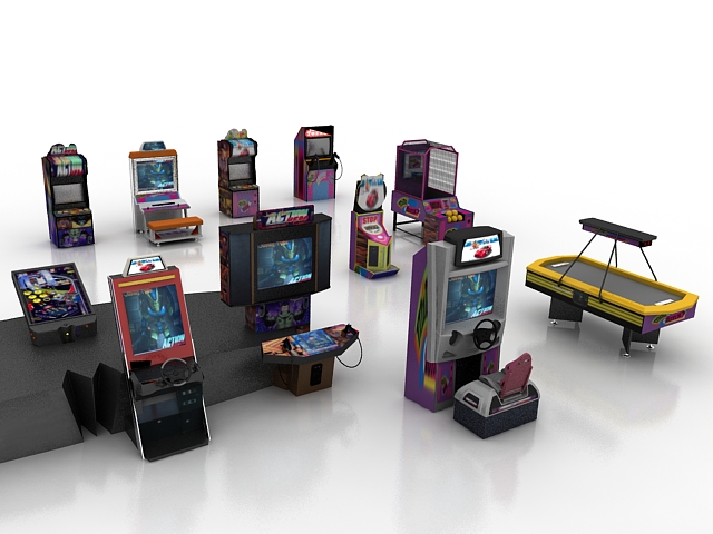 Arcade gaming machines 3d rendering