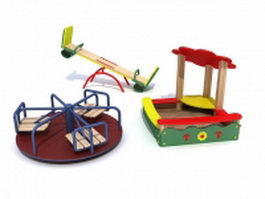 Playground roundabout seesaw and sandpit 3d model preview