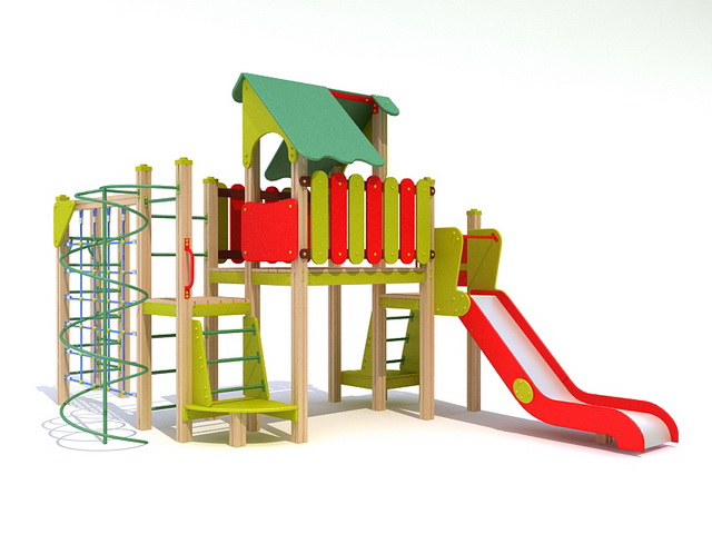 Kids outdoor playsets 3d rendering