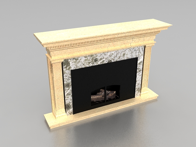 Beige limestone fireplace 3d rendering